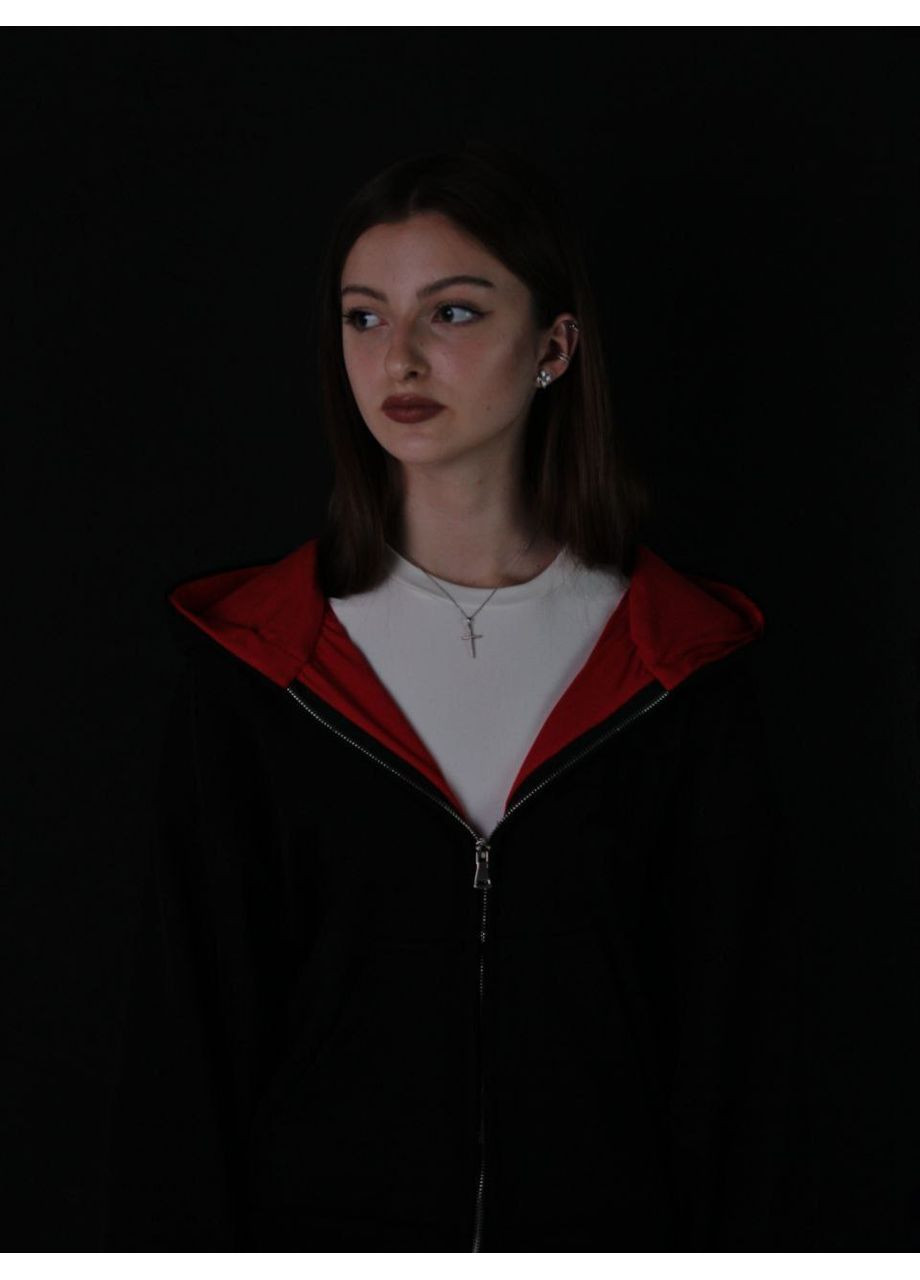 Жіноче тепле зип худи на блискавці на флісі з червоним капюшоном, розмір SSH730 No Brand (370671371)