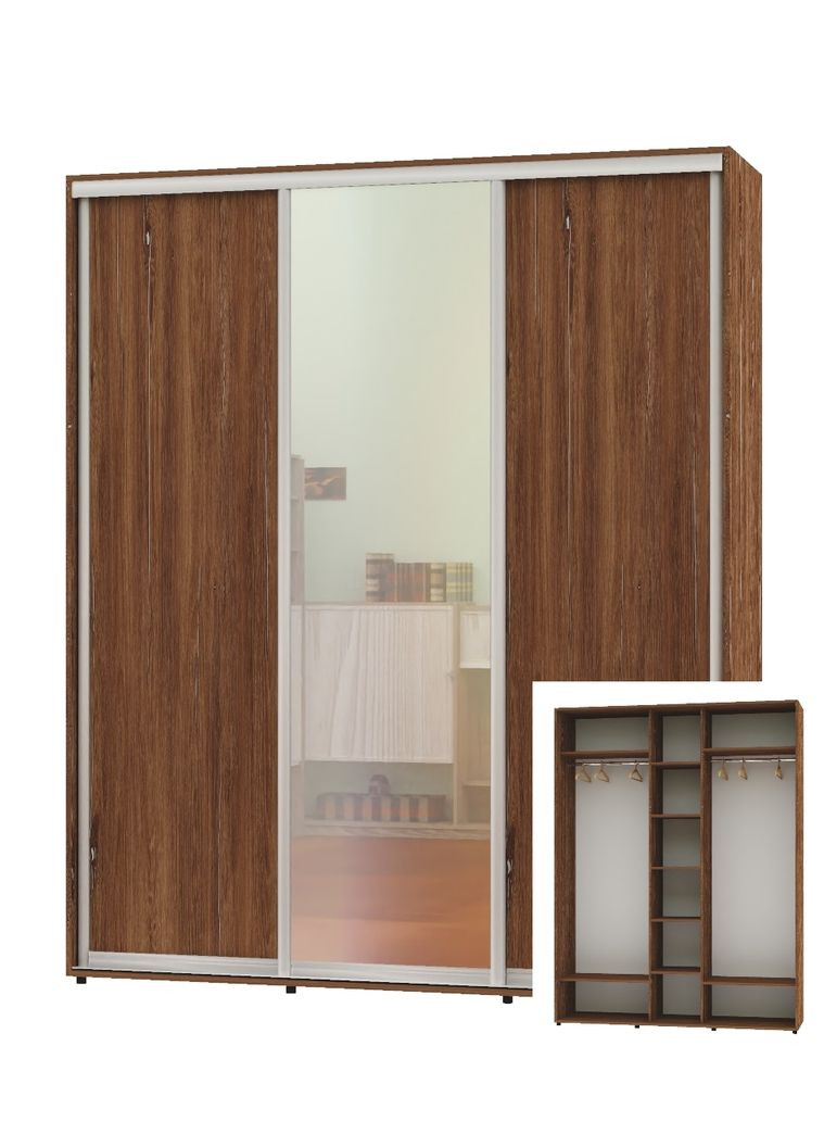 Шафа-купе тридверна 200*60*220 Дуб вінтаж ДСП/Дзеркало/ДСП ШК-04 Алекса (360447228)