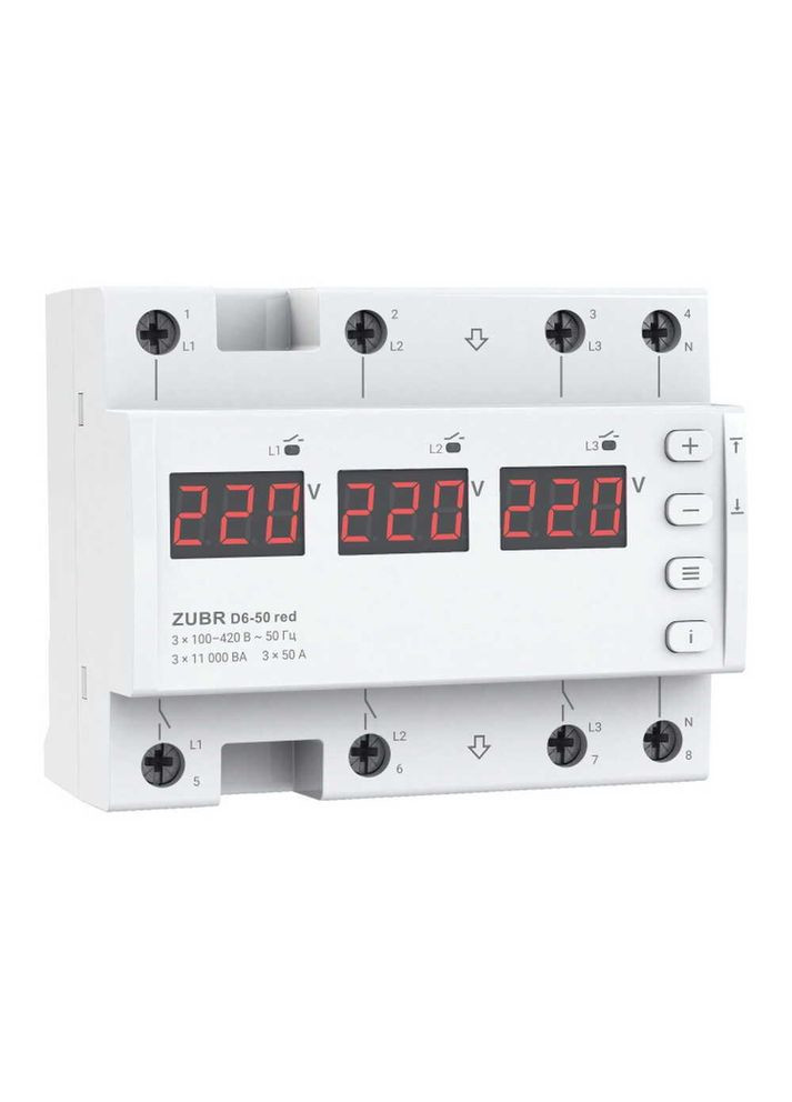 Реле напряжения 3ф D6-50 red ZUBR (365650709)