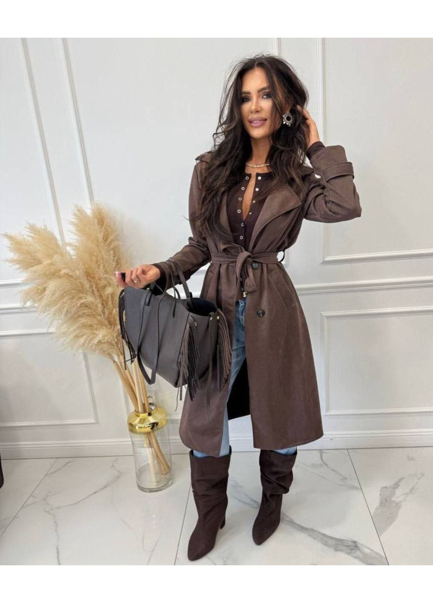 Замшевый тренч с поясом и отложным воротником. MonCher тренчкот на пуговицах демисезон (353306968)