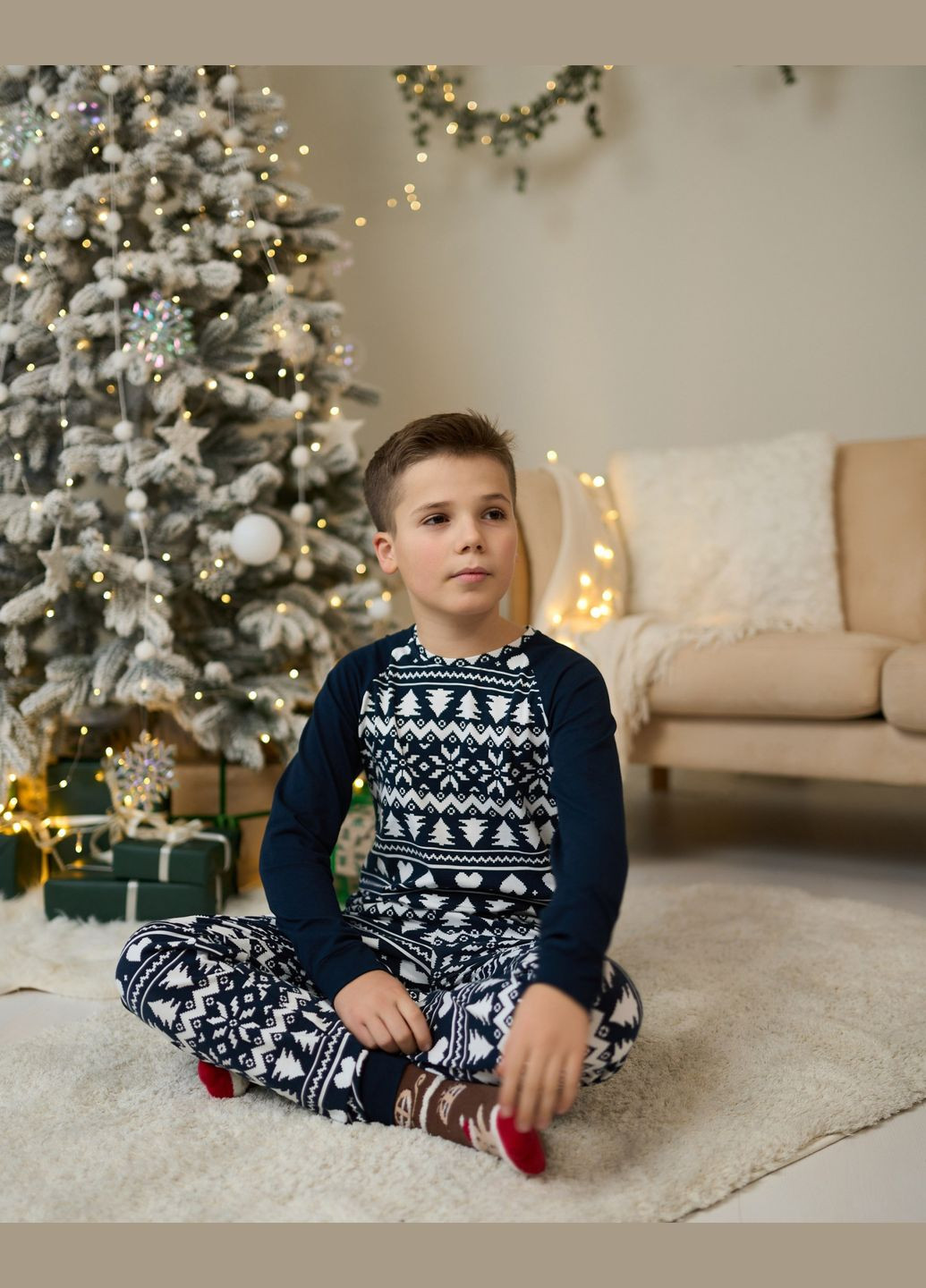 Темно-синяя зимняя пижама хлопковая детская кофта и брюки для мальчика подростка family look для семьи кофта + брюки Tom John