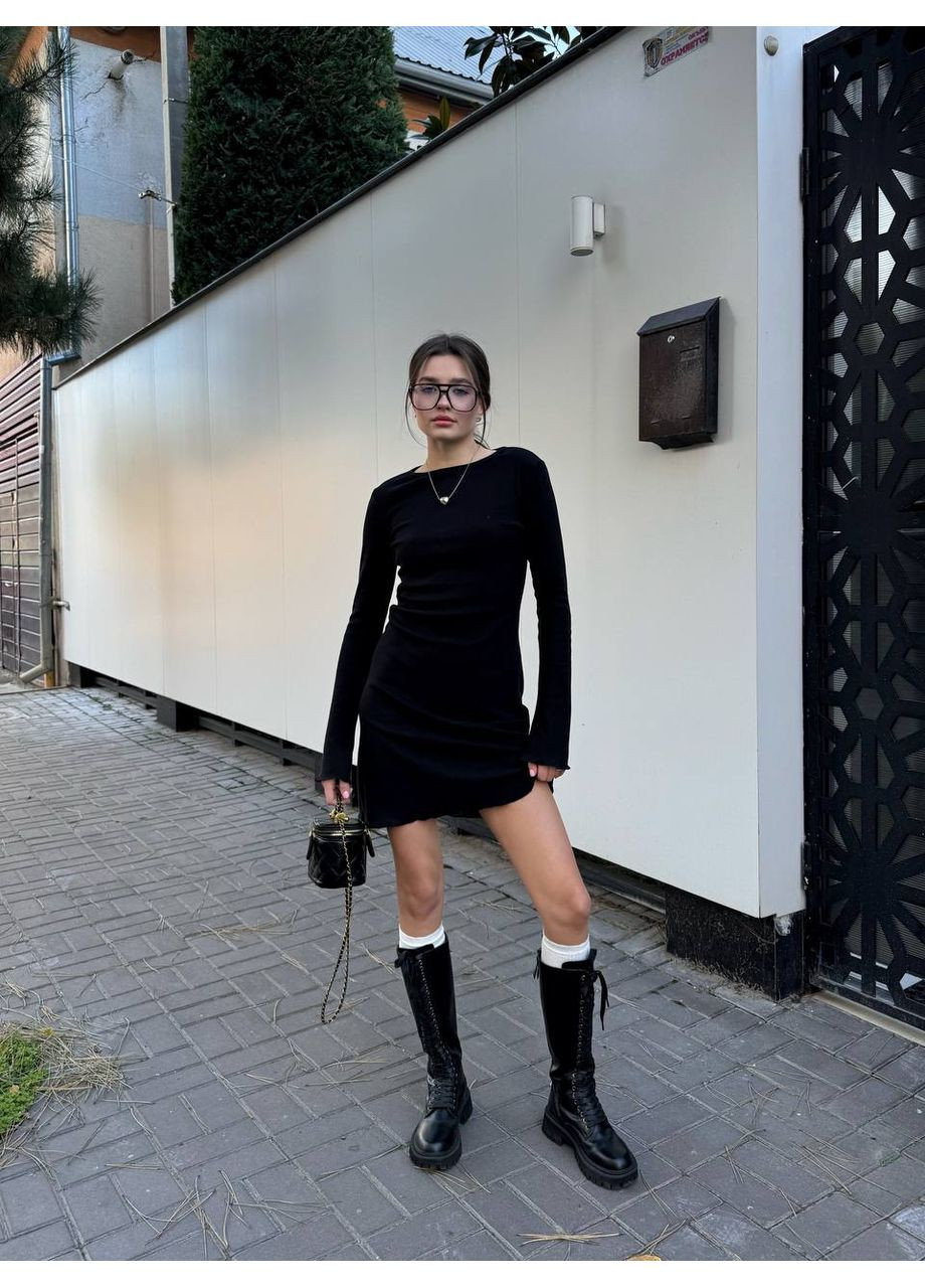 Черное кэжуал женское платье с длинным рукавом. Україна однотонное