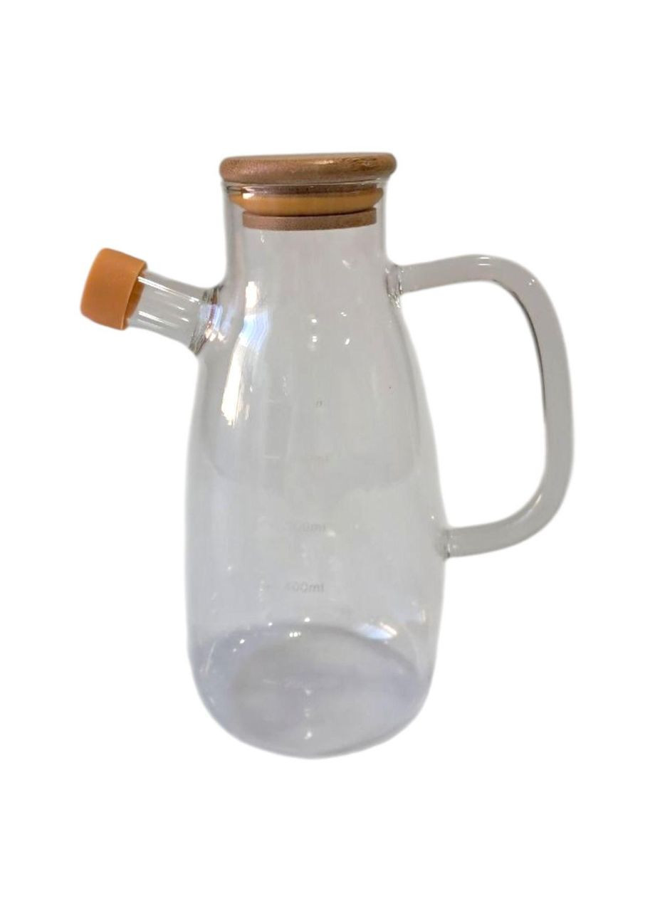 Скляна пляшка для олії та оцту з носиком і дозатором 650 мл, кришка з дерева, квадратна ручка HP-34-1-650 LUGI (370708025)