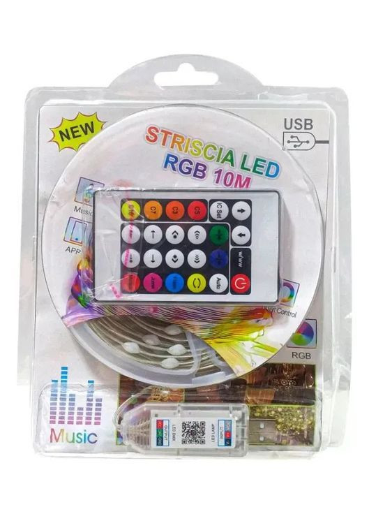Светодиодная лента - гирлянда 10м RGB USB питание с приложением и пультом управления No Brand (370381441)