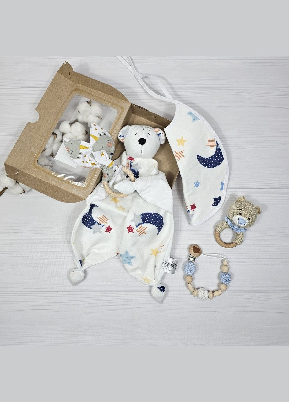 Набір комфортер з слинявчиком 5 одиниць a.l.babybox Зірочки та місяць кольорові No Brand (316318331)