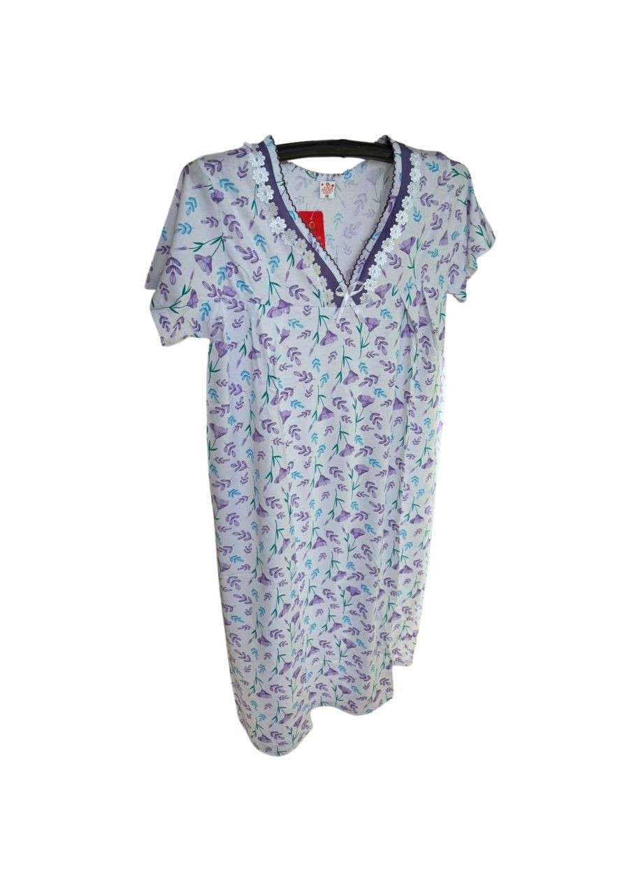 Нічна сорочка жіноча бавовняна біла з бузковим Квіти р NBK80 ANDIN (344589812)