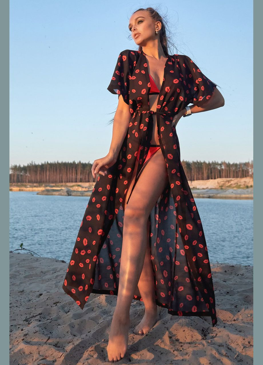 Туника пляжный длинный принт поцелуй. Черный Seventeen (340108404)