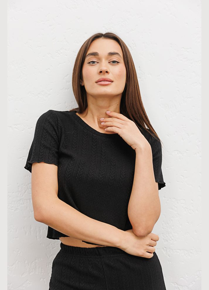 Чорна жіноча трикотажна піжама з футболкою та штанами. Arjen