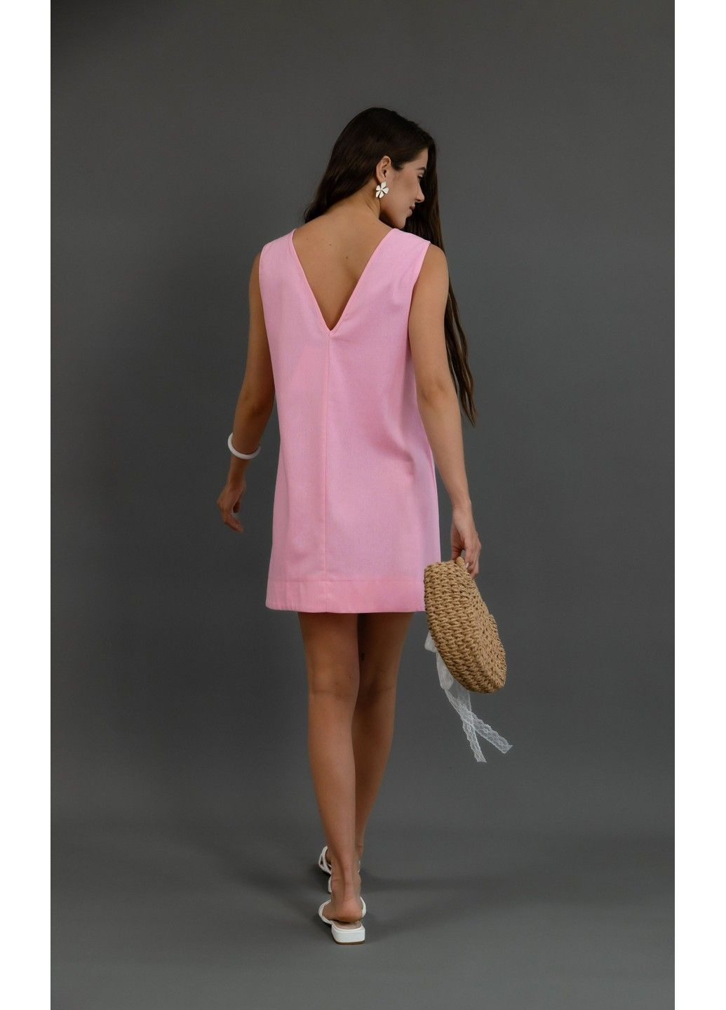 Рожева сукня коротка льон рожева Bessa
