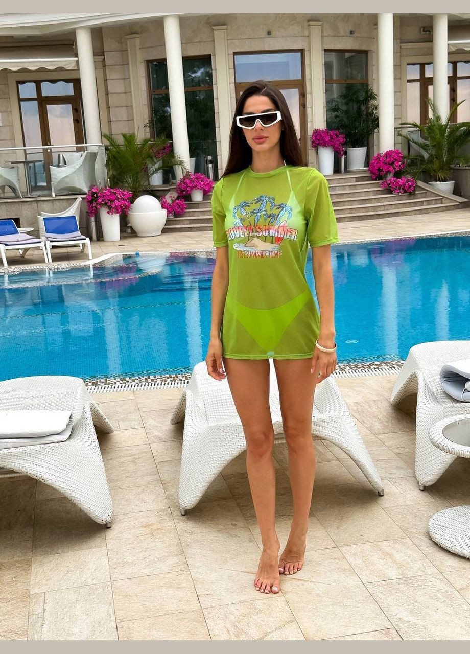 Світло-зелений демісезонний купальник жіночий роздільний з сіткою роздільний Domino Купальник роздільний трійка