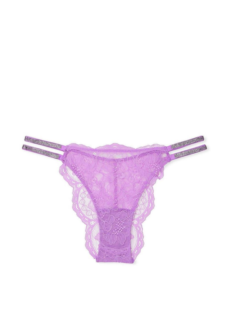 Жіночі трусики Double Shine Strap Lace Brazilian XS бузкові Victoria's Secret (290147389)