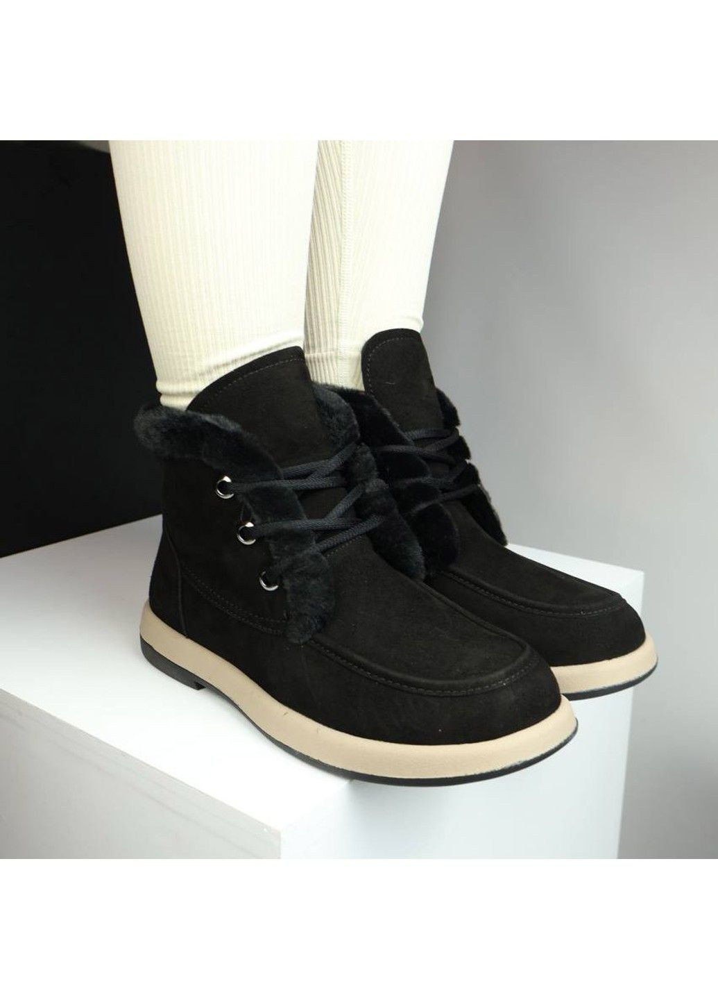 Зимние 576 ботинки зимние черные замшевые Yimeili из натуральной замши