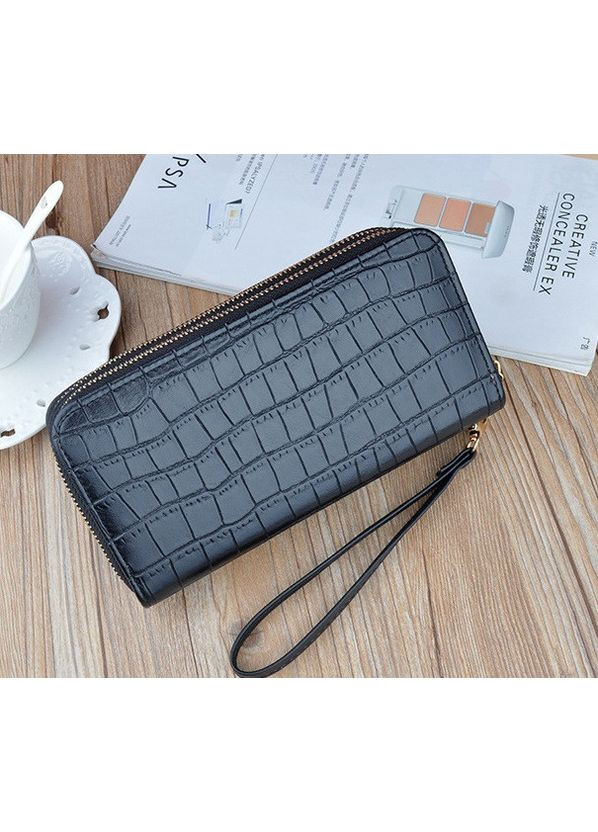 Стильний жіночий гаманець клатч на блискавці MANYIDI чорний екошкіра рептилії для жінок портмоне для документів ProDobro (363258780)