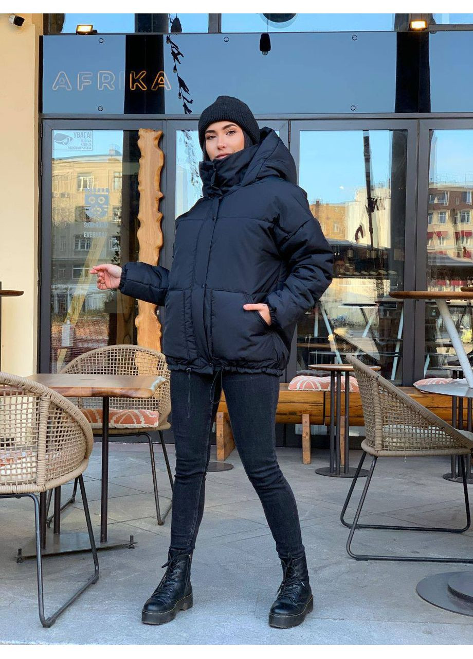 Черная зимняя 🧥 зимняя куртка на синтепоне 250 DK/DL Мода без кордонів