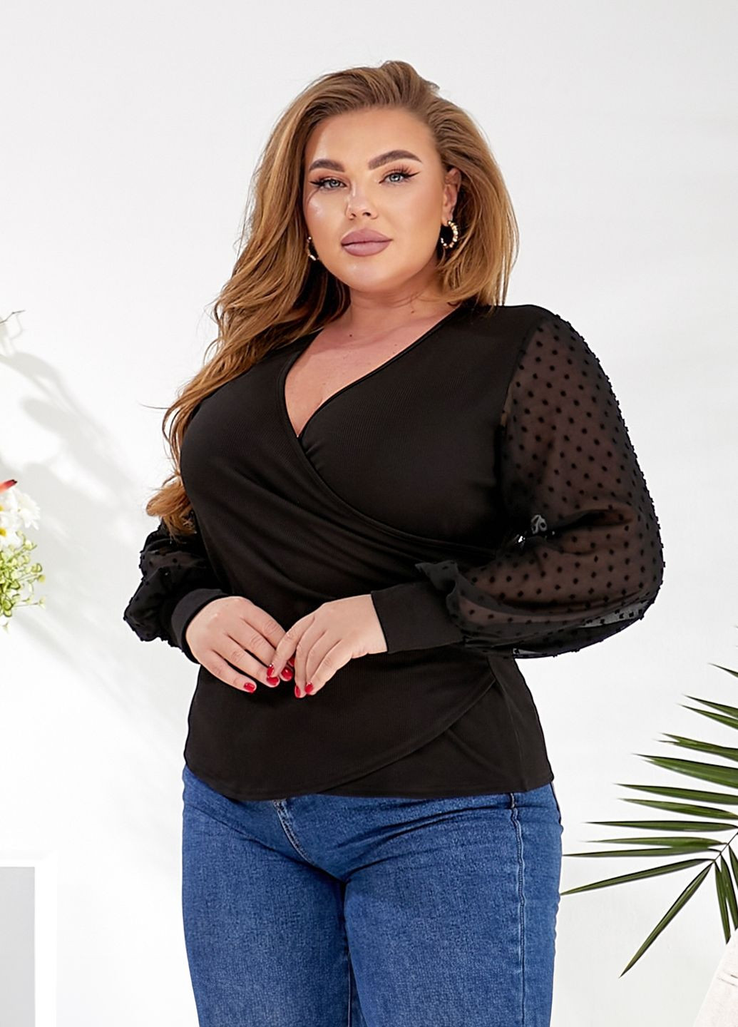 Черный демисезонный женский пуловер с рукавами из сеточки пуловер No Brand