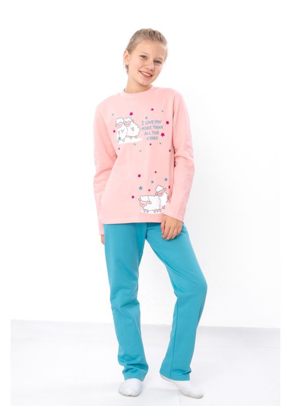 Персиковая утепленная пижама для девочки подростковая (кофта и брюки) с принтом hc (h001-6076-023-33-2) Носи своє