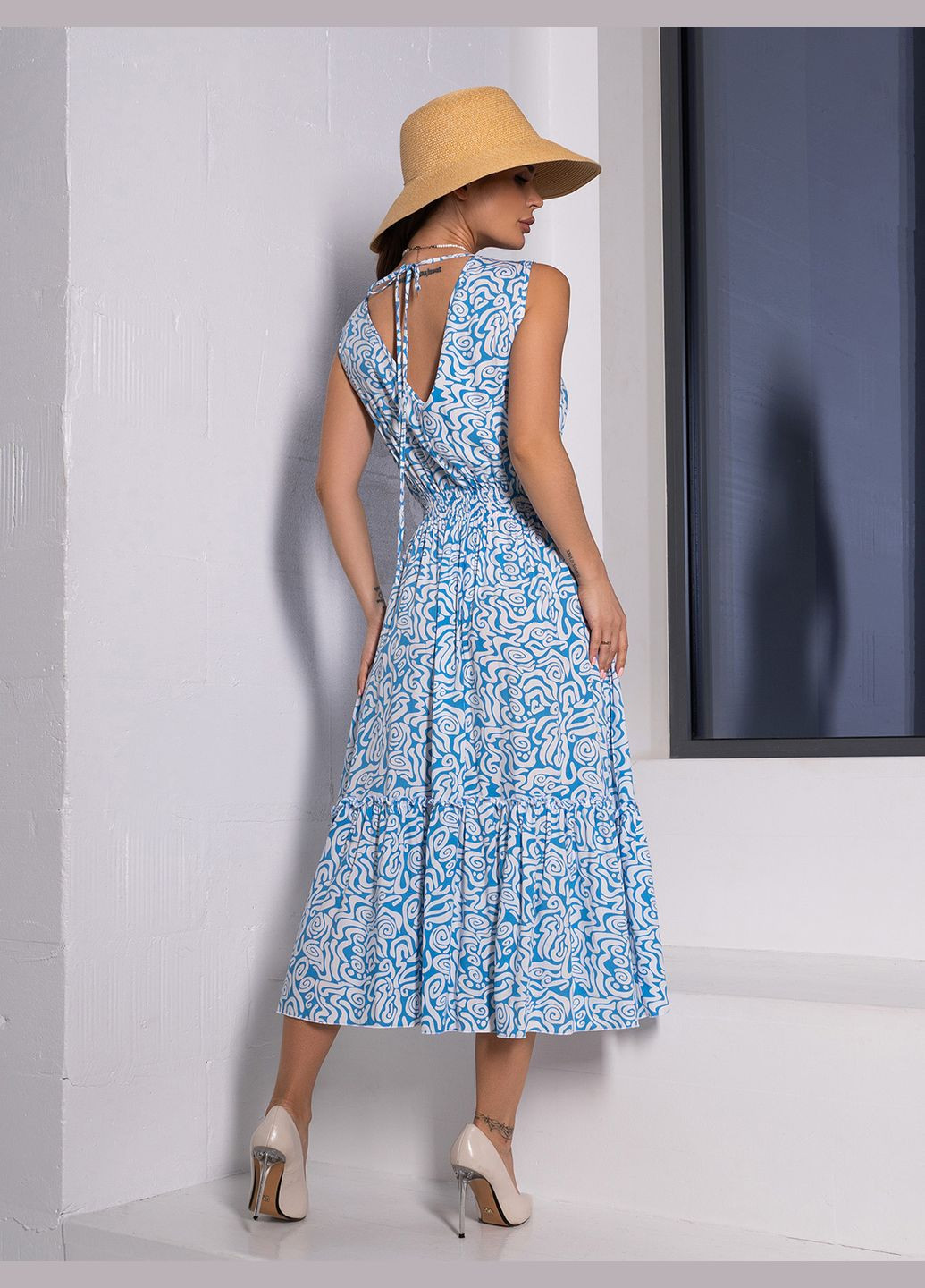 Блакитна повсякденний сукні ISSA PLUS з абстрактним візерунком