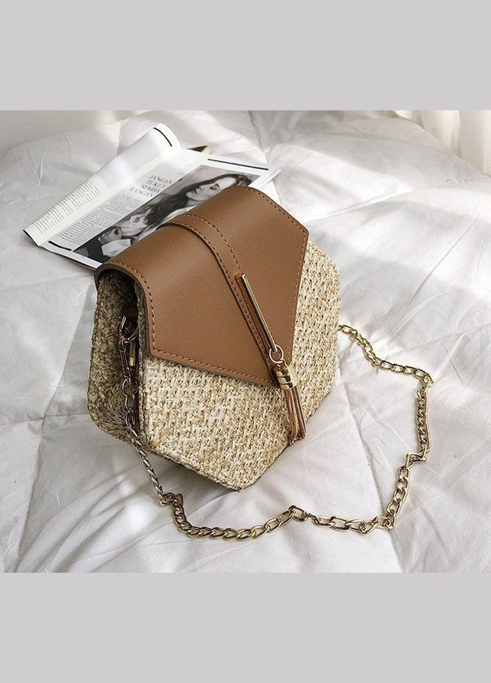 Жіноча міні сумочка клатч плетена солом'яна маленька шестигранна сумка No Brand (298997118)