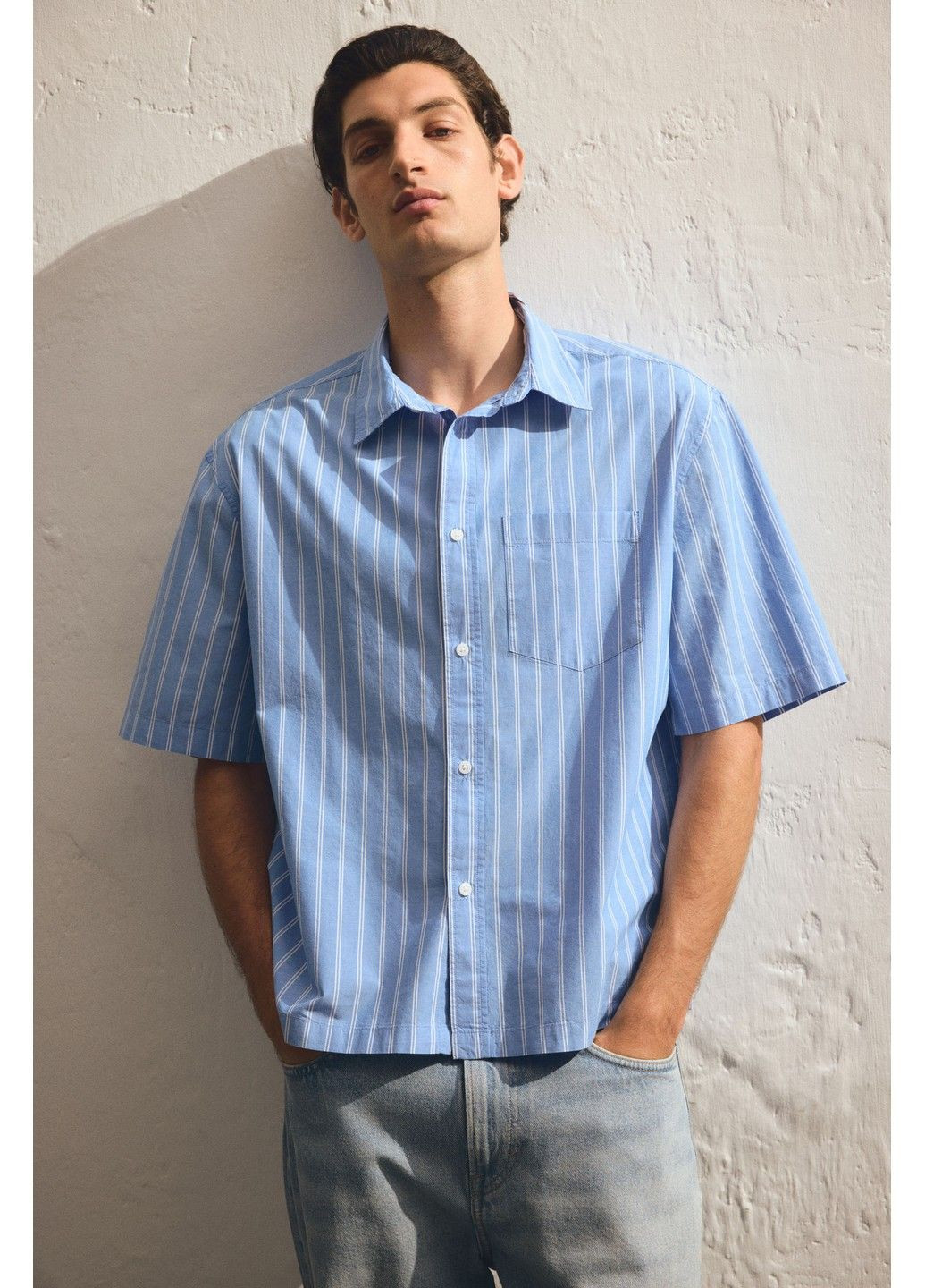 Чоловіча сорочка квадратного крою з попліну Н&М (58403) S Синя H&M (348134290)