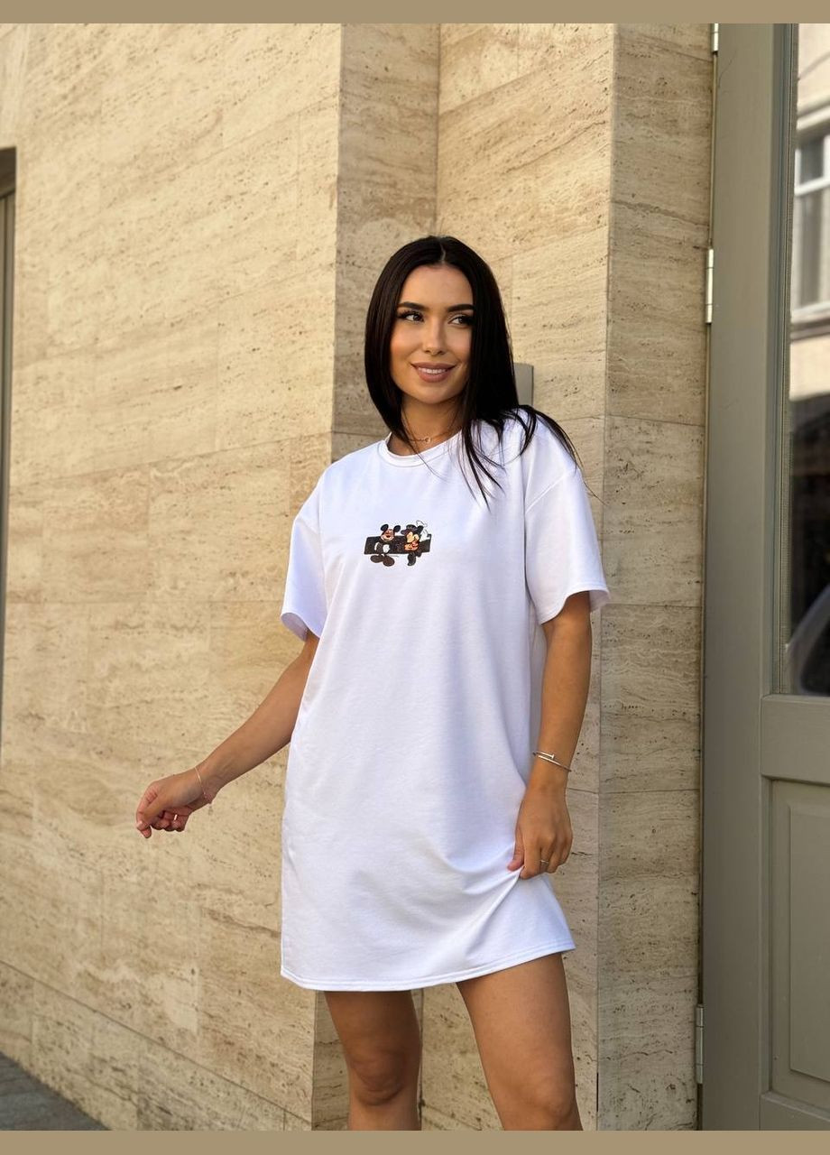 Белое повседневный женское платье-футболка платье-футболка Україна мультикам