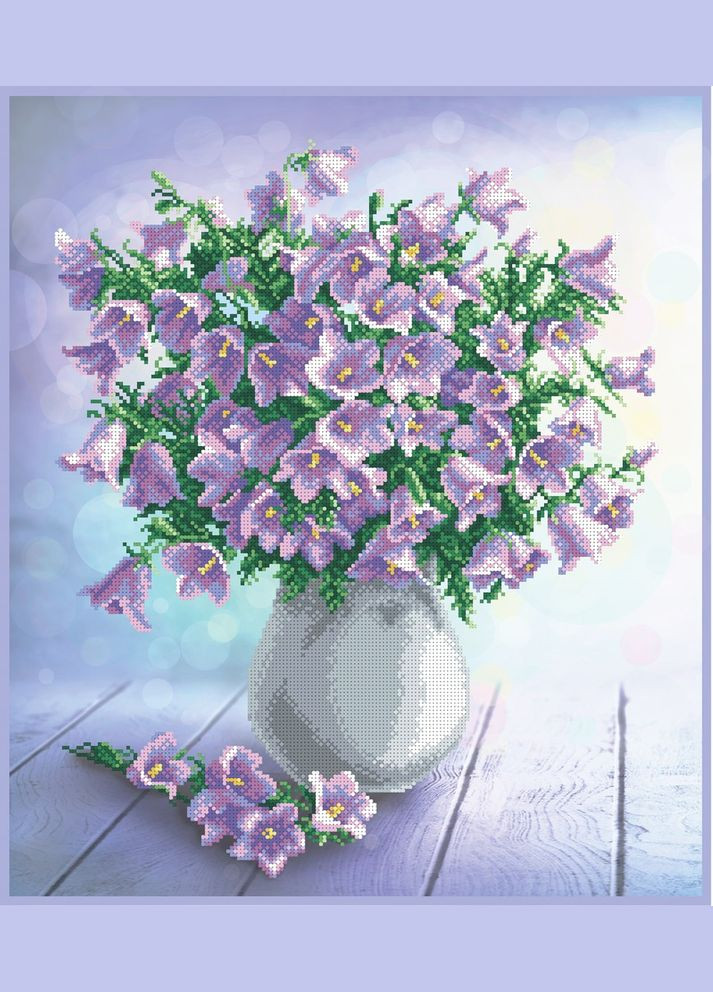 Набор для вышивки бисером "Букет колокольчиков" цветы, поле, сад, ваза, частичная выкладка, Чехия, 39x45 см ВДВ (294613989)
