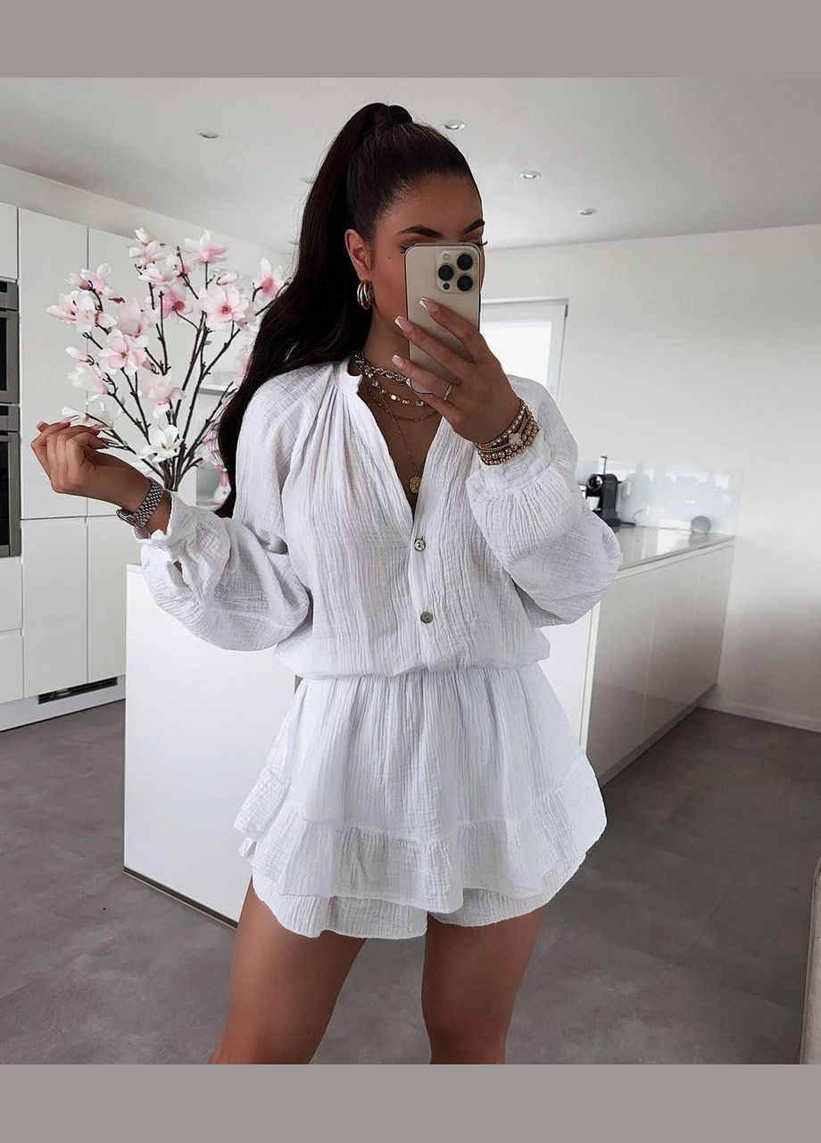 Жіночий мусліновий двійка білий No Brand костюм (334010396)