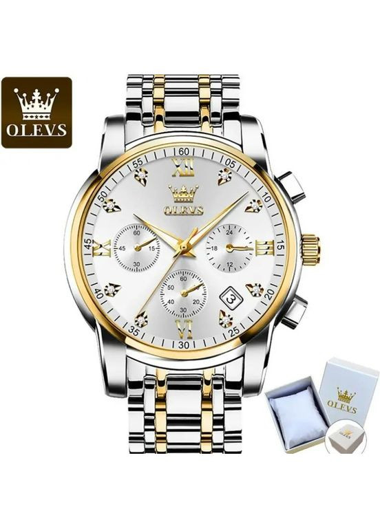 Мужские кварцевые часы 2858 Blue Natural Стильные деловые часы с браслетом и коробкой Olevs (354820485)