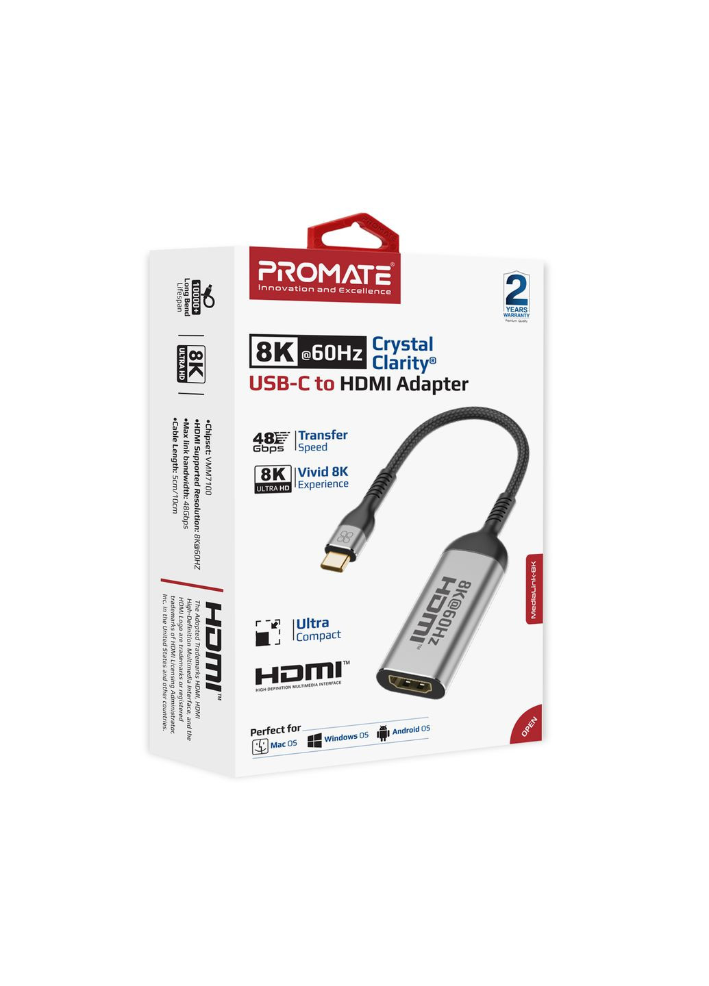 Адаптер USB Type-C - HDMI (M/F) MediaLink-8K Grey Promate (370618853)