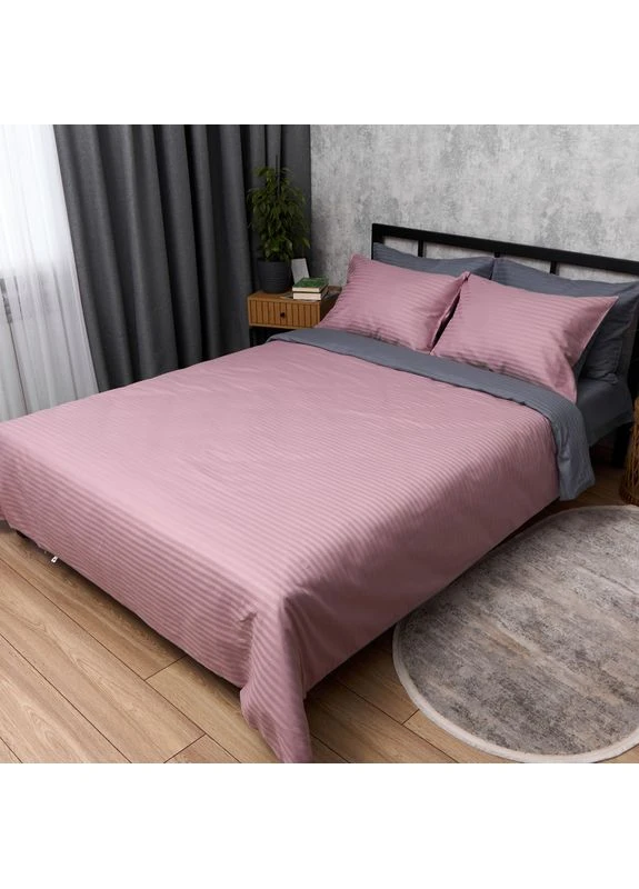 Комплект постільної білизни Satin Stripe двоспальний 175х210 наволочки 2х40х60 (MS-820017120) Moon&Star Rose Graphite (400235543)