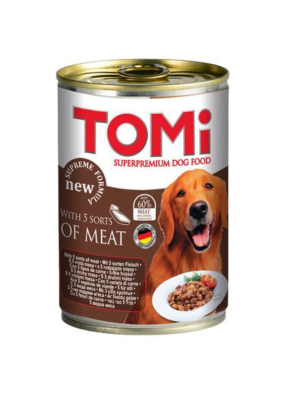 Супер премиум корм консервы для собак 5 kinds of meat 5 ВИДОВ МЯСА 0.4 кг (4003024002025) TOMI (279565178)