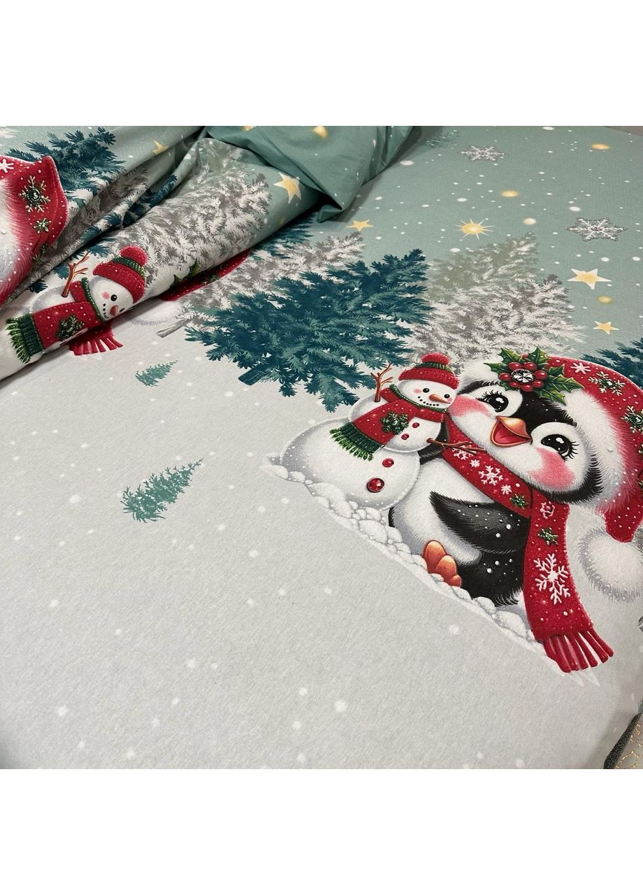 Зимова постільна білизна фланель (байка) півтораспальний розмір бірюзового кольору - м'якість, тепло та новорічний настрій! No Brand (370278912)