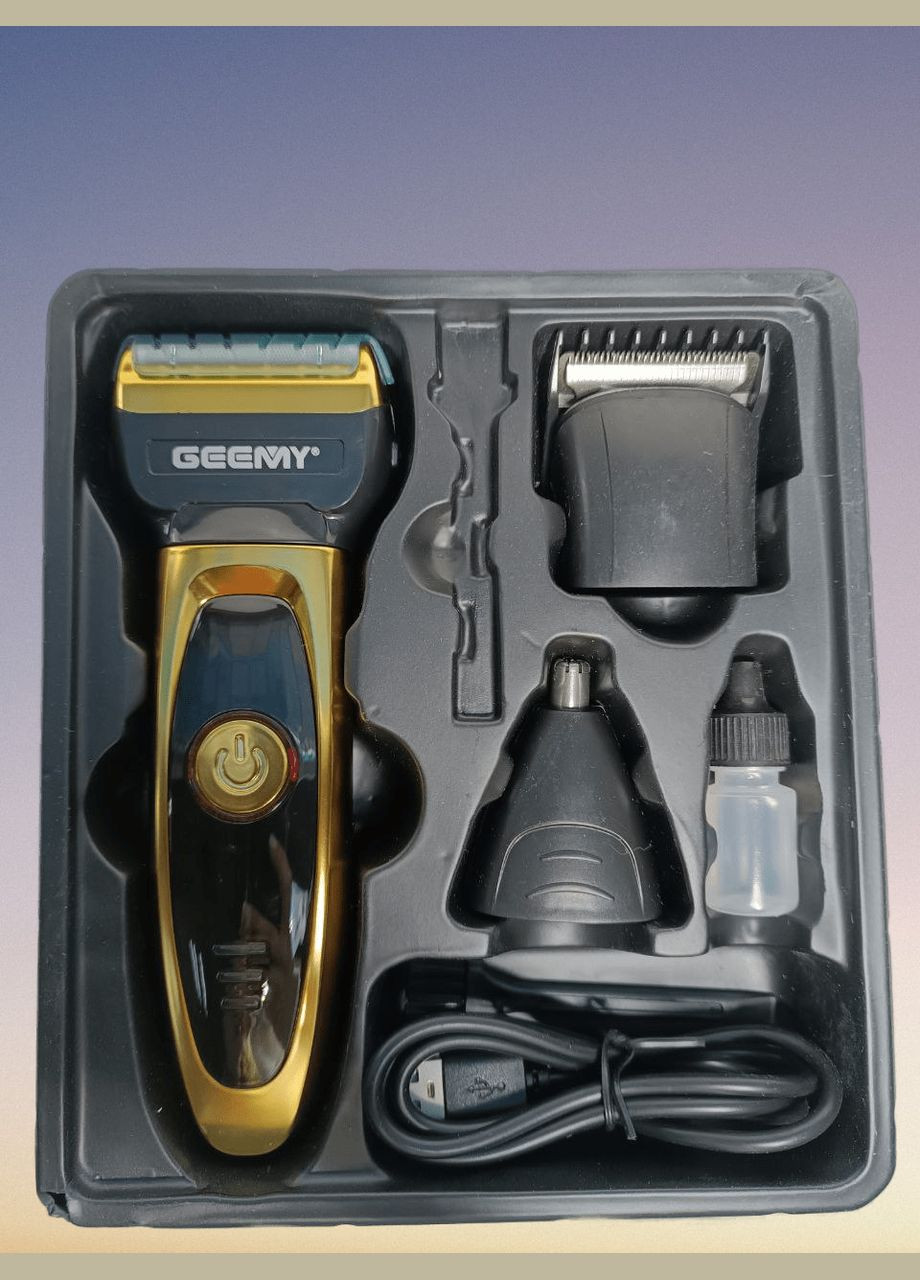 Триммер беспроводной 3в1 аккумуляторный Geemy 6709 для стрижки головы, бороды, носа, ушей, 3 насадки No Brand (323159003)
