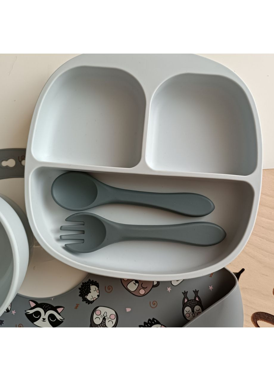 Набор посуды для прикорма ребенка, посуда на присосках Серый 6 ед (0249) No Brand (368999983)