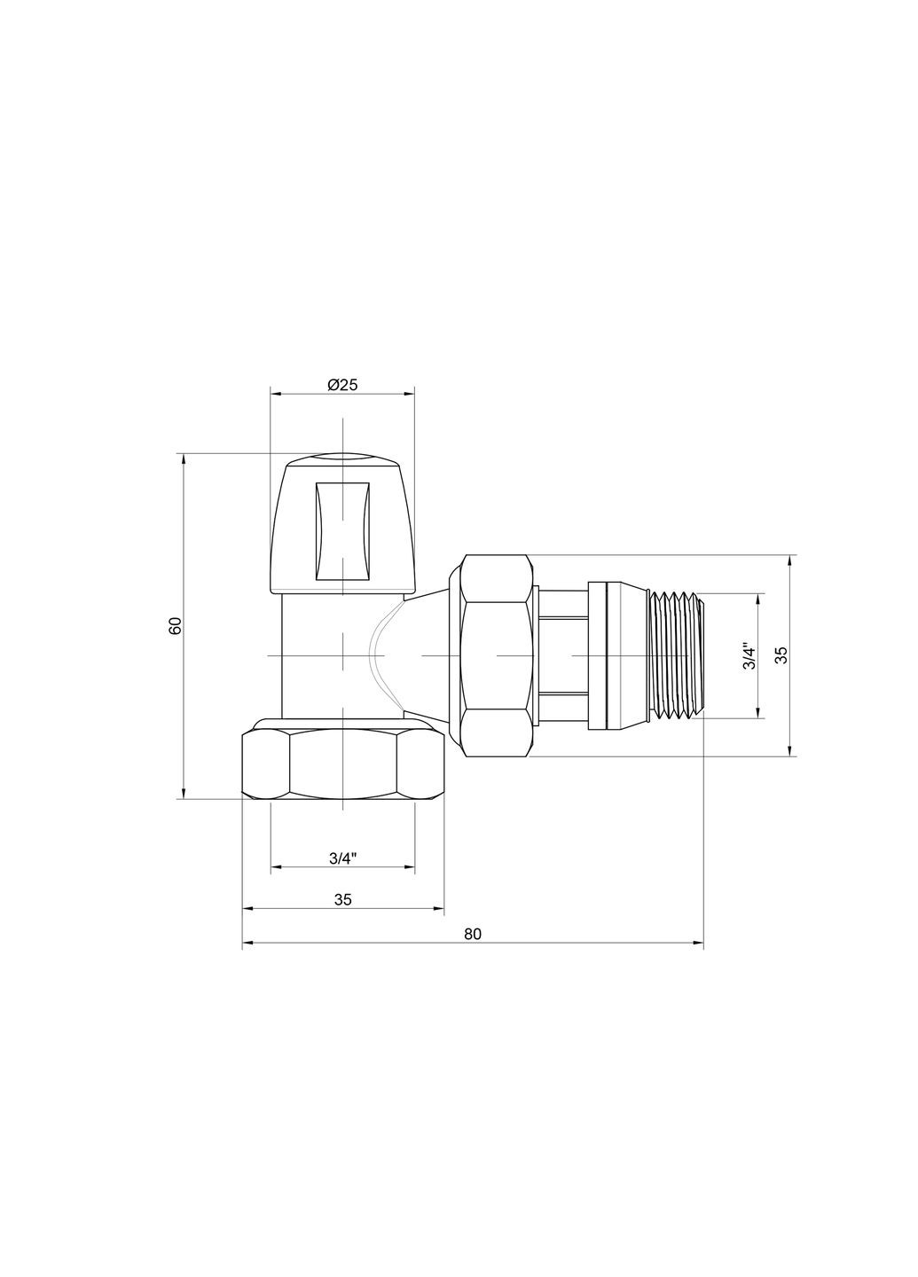 Кран радіаторний 3/4" з антипротіканням кутовий без ручки №805+940 Icma 82805AE06940 (341326407)