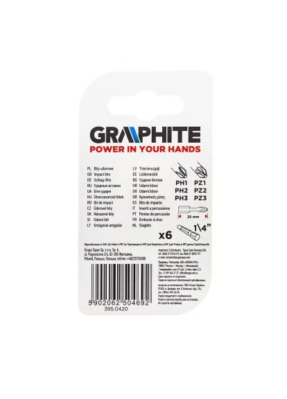 Набор бит ударных PH1 / 2/3, PZ1/2/3 x 25 мм, 6 шт. (56H540) Graphite ударних PH1 / 2/3, PZ1/2/3 x 25 мм, 6 шт. (389552088)