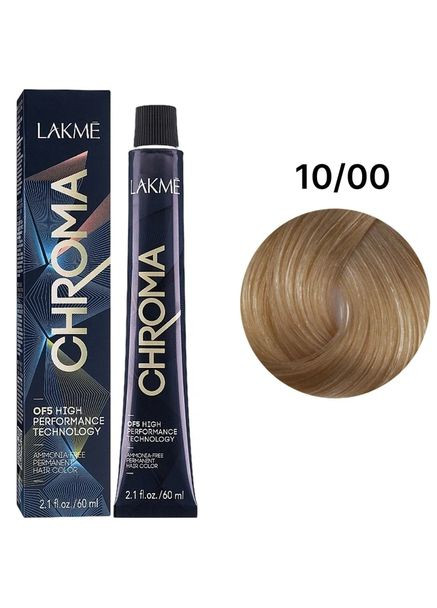 Безаммиачная перманентная краска для волос Chroma Permanent Hair Color 10/00 Platinum Blonde 60 мл Lakme (370671739)