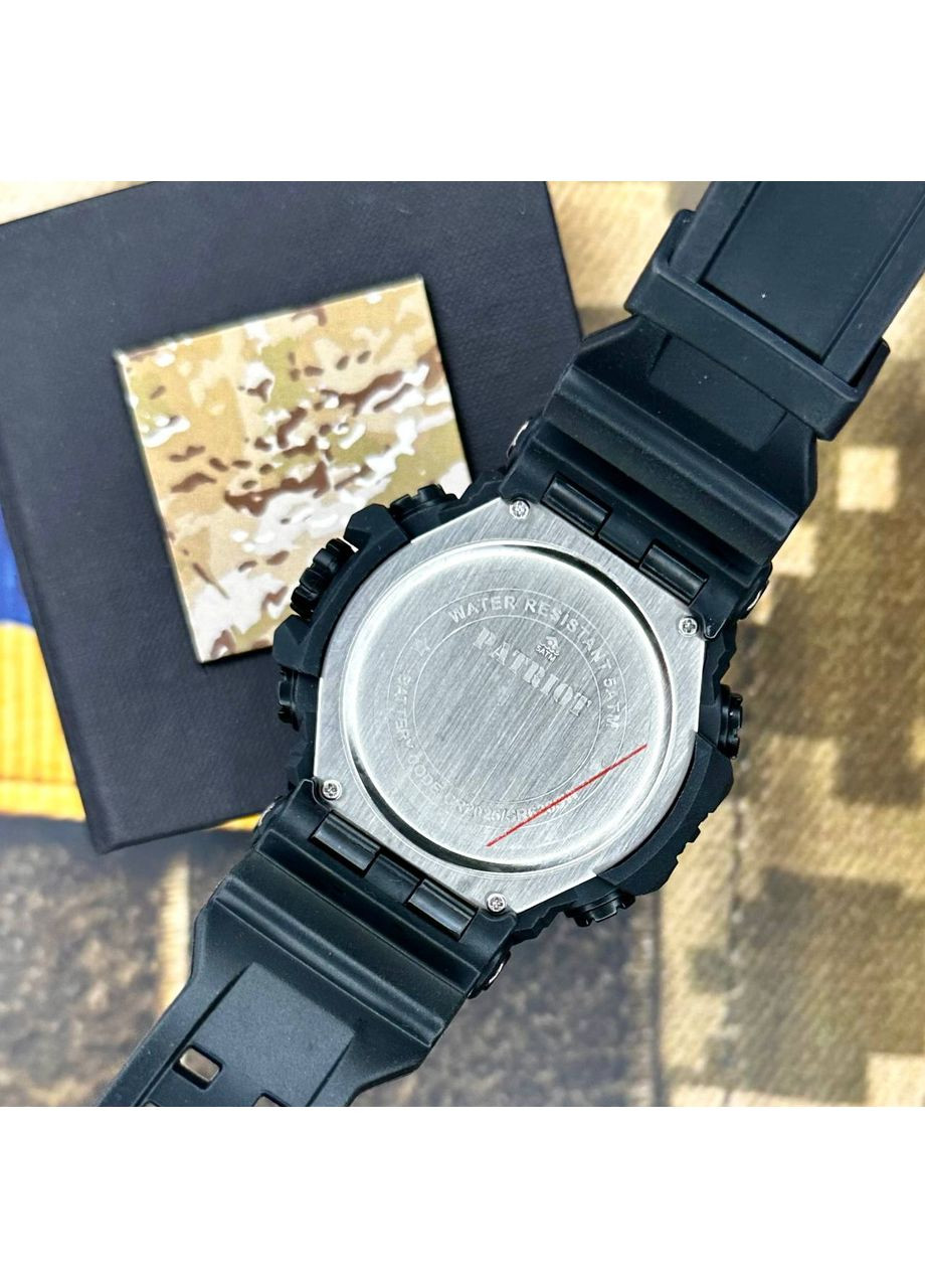 Наручные часы Patriot Трезубец серебро Черные для мужчин спортивные с будильником и секундомером ProDobro (367265814)