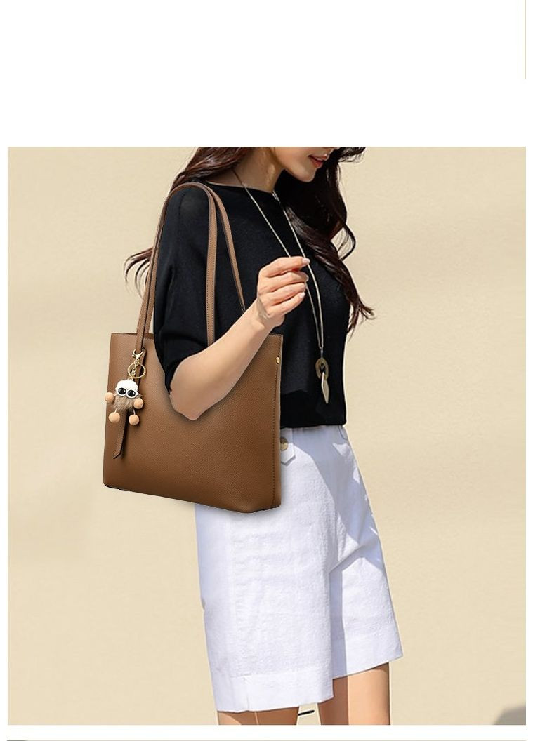 Жіноча сумка з натуральної шкіри велика коричнева з брелком КиП (371584801)