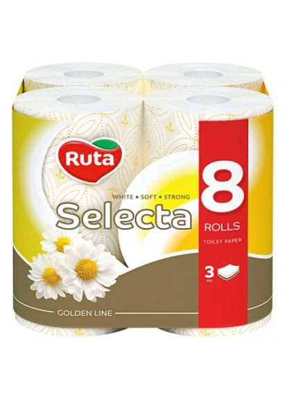 Туалетний папір Ruta selecta з ароматом ромашки 3 шари 8 рулонів (268146595)