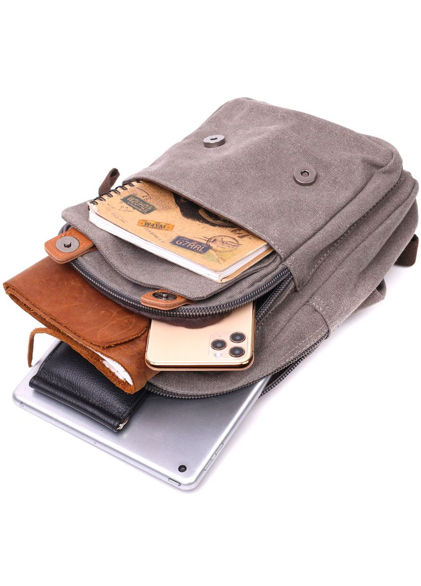 Оригинальная сумка-рюкзак с двумя отделениями из плотного текстиля 22161 Серый Vintage (331910619)