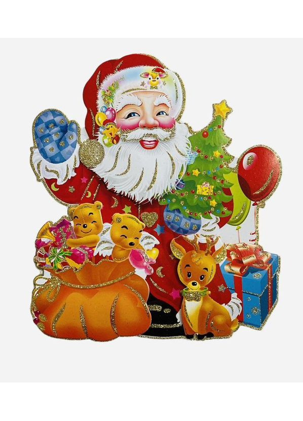 Листівка Санта-Клаус із блискітками, 280х230 мм, новорічна на подвійному скотчі No Brand (366197781)