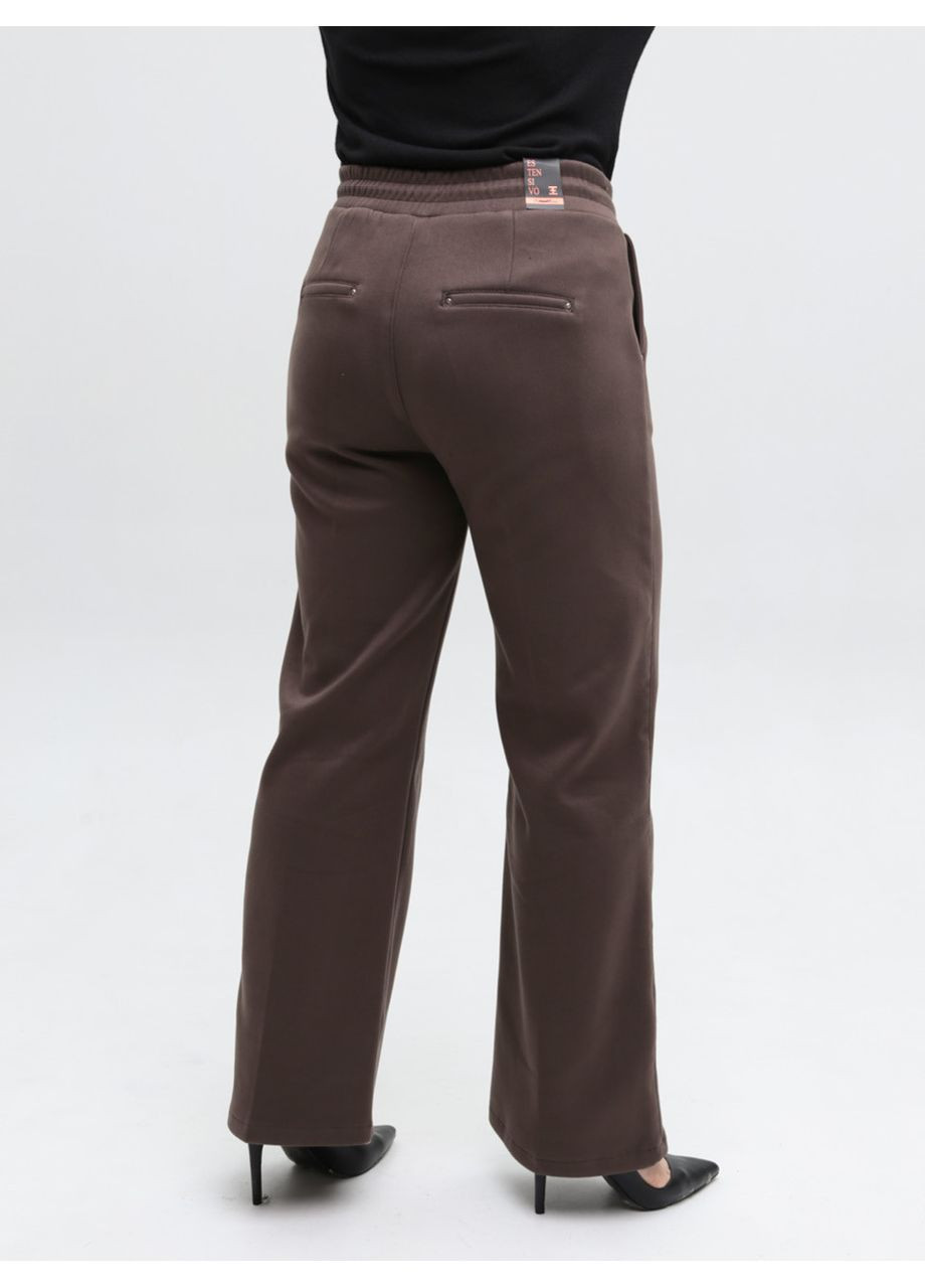 Штани жіночі коричневі широкі теплі на гумці великі розміри Estensivo Палаццо (365813791)