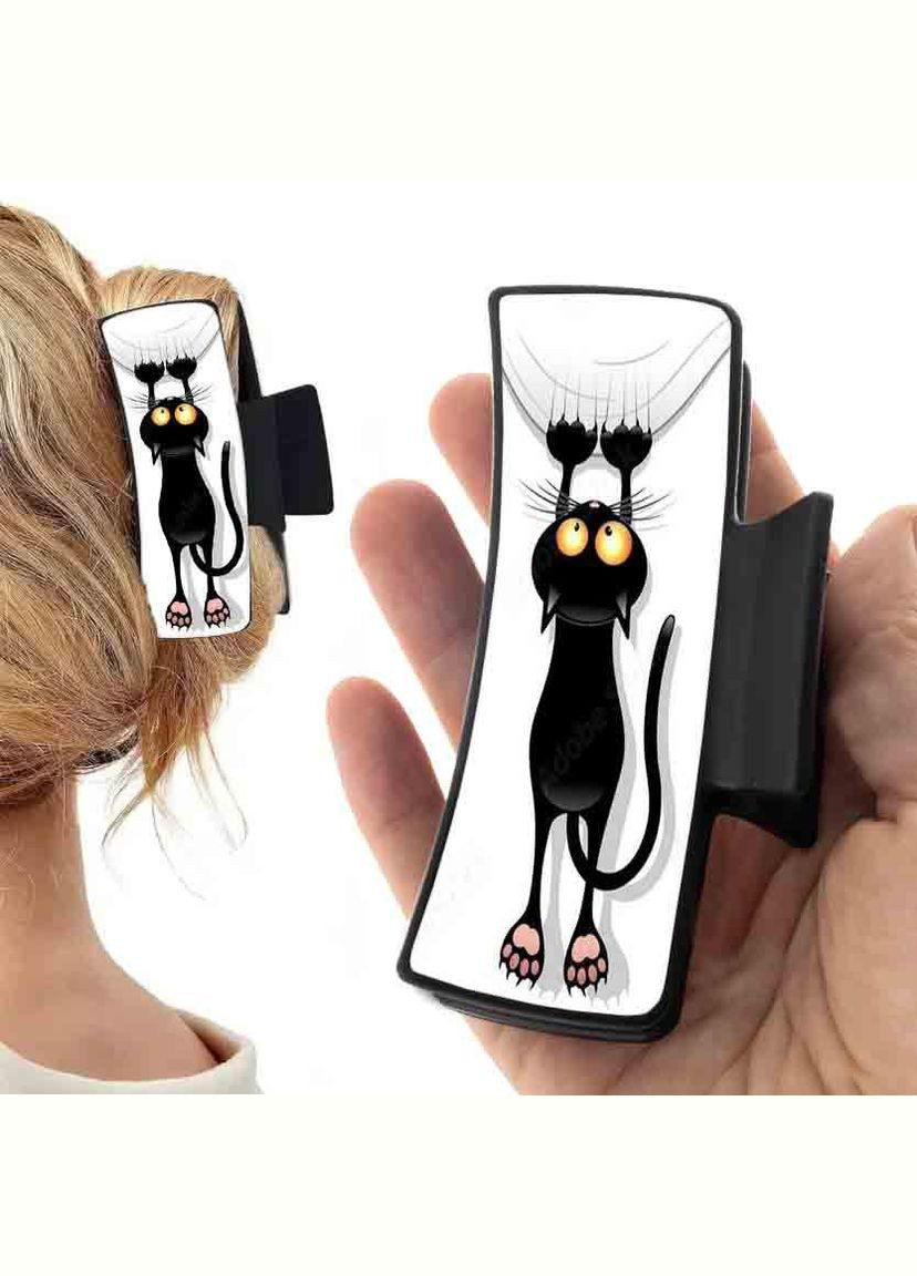 Заколка крабик для волосся жіноча затискач шпилька Cat #001 чорна No Brand (315630907)