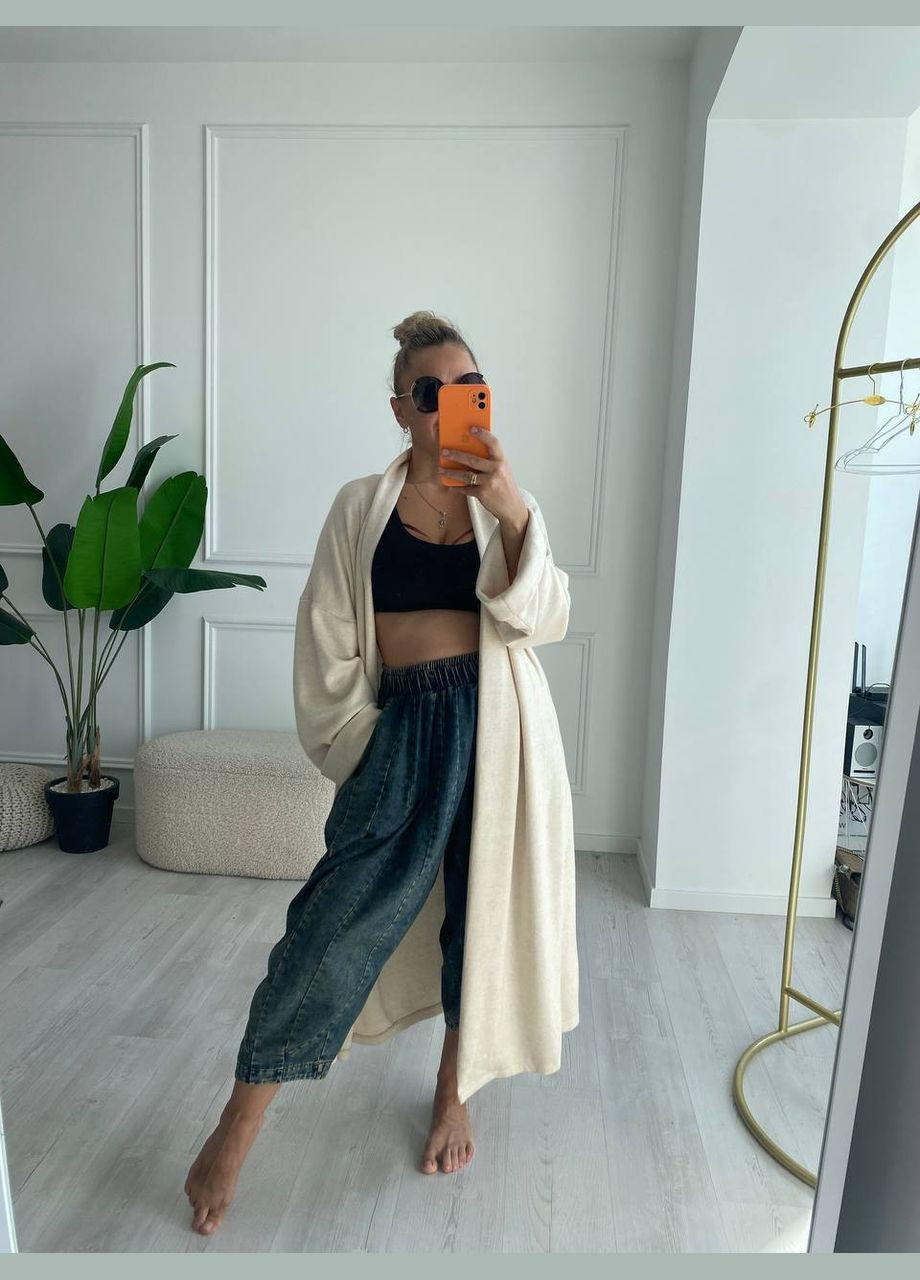 Светло-бежевое платье кардиган двухсторонняя ангора No Brand