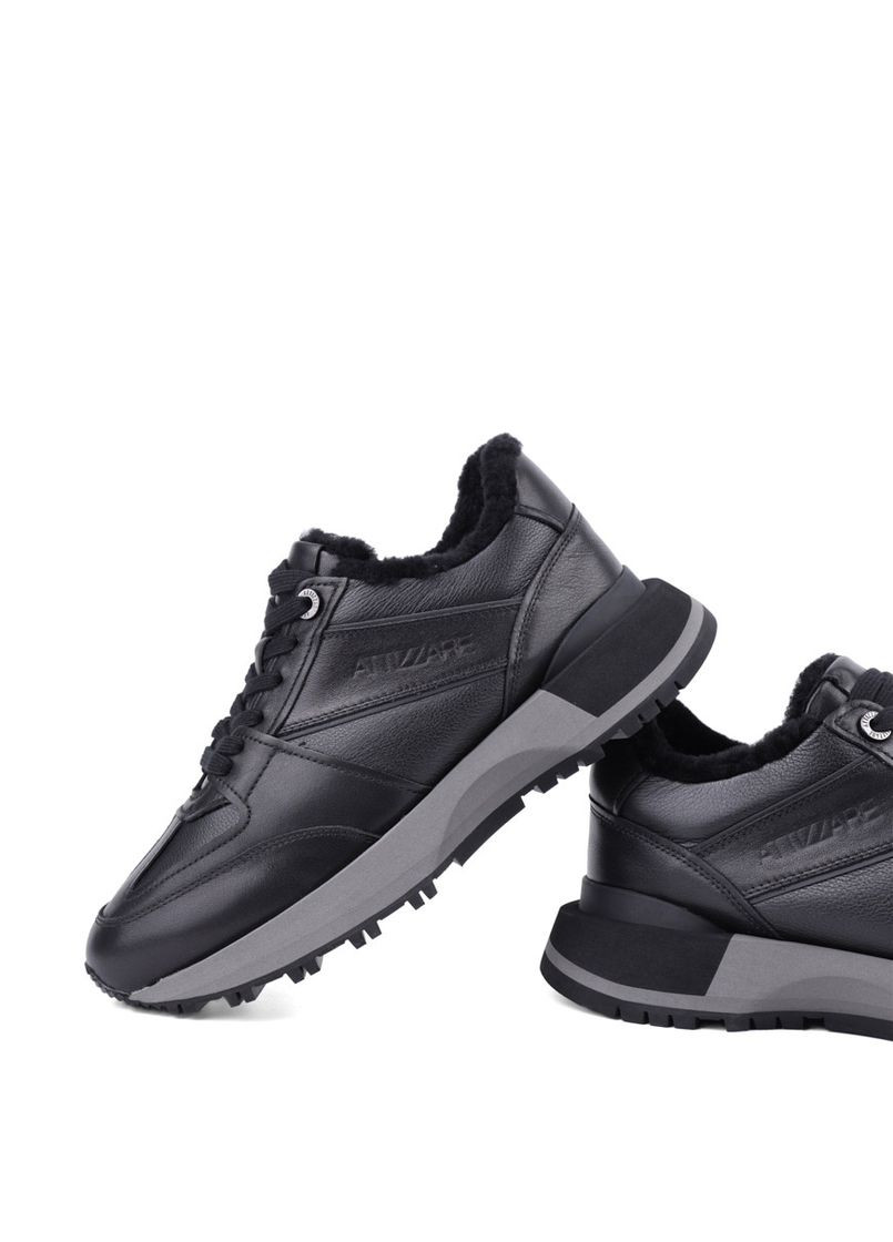 Женские Кроссовки H2301B-30-1M Черная Кожа Attizzare чёрные зима (368527750)