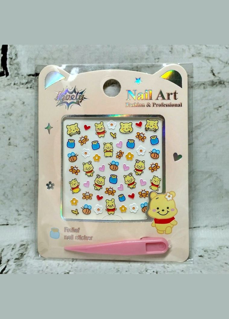 Наклейки для нігтів дитячі дизайн манікюру Ведмедик рельєфні 6х6 см No Brand (325701439)