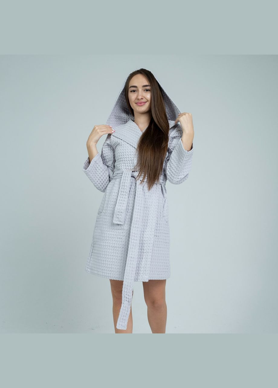 Жіночий вафельний халат із капюшоном « », Вафельна, Сірий, SM Lelit (307088540)