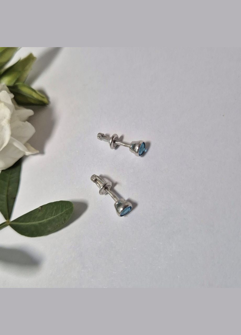 Срібні сережки гвоздики на закрутках з Голубими каменями 4 мм срібло 925 проби Родоване 1075с No Brand (323223242)