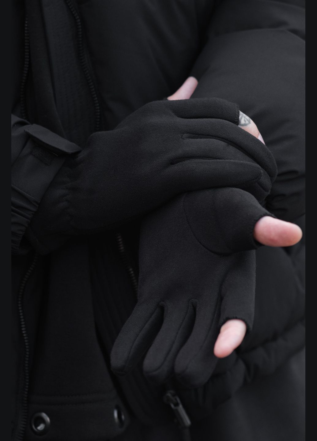 Теплые черные зимние сенсорные перчатки без пальцев перчатки 1-4А Double Without (304611722)