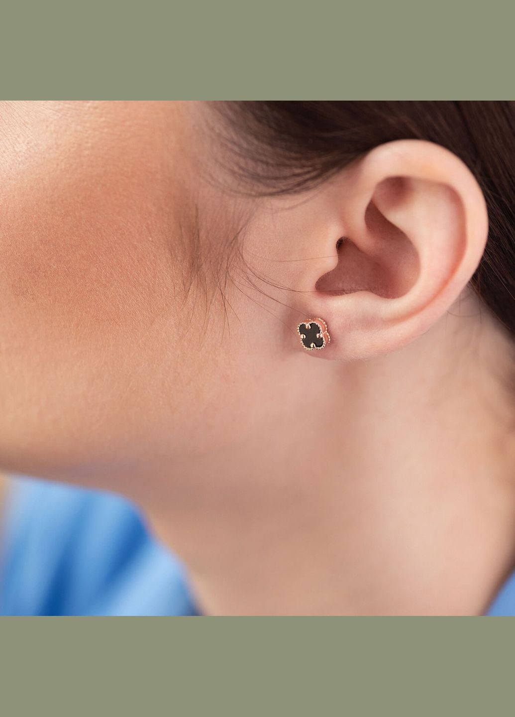 Сережки - пусети Конюшина з оніксом mini (червоне золото) с08402 Oniks (270094768)